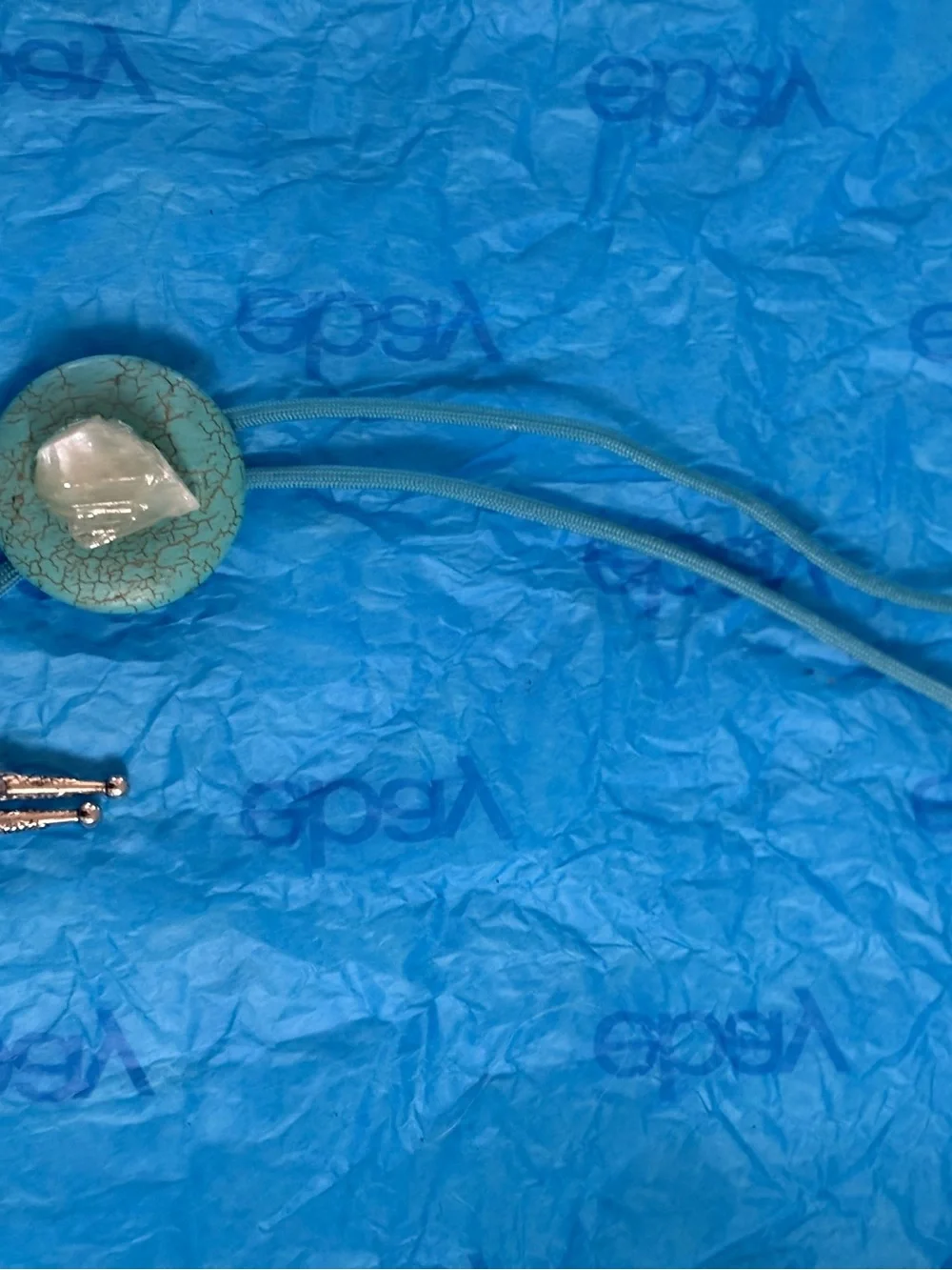 Turquoise Crackle Pendant with Clear Quartz Accent Bolo Tie